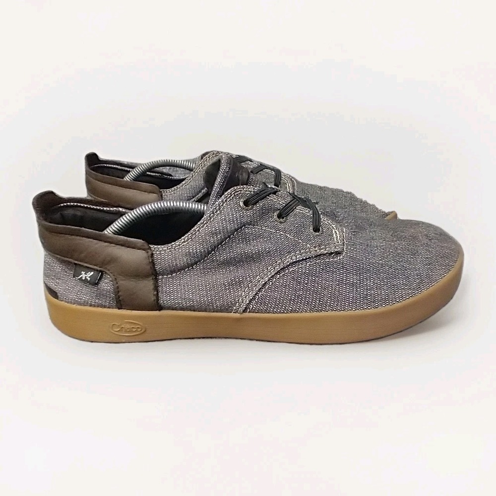 Chaco Davis Lace Sneaker Mens 11.5 Grey Canvas Brown Leather Gum Sole J106603